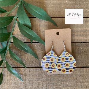 White/Yellow Handmade Faux Leather Earrings